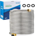50FT Stainless Steel Metal Garden Hose - Lightweight Kink-Free &amp Tangle-Free Flexible with Brass Fittings On/Off Valve Pet Proof Puncture Proof for Yard RV Car Washing (Silver)
