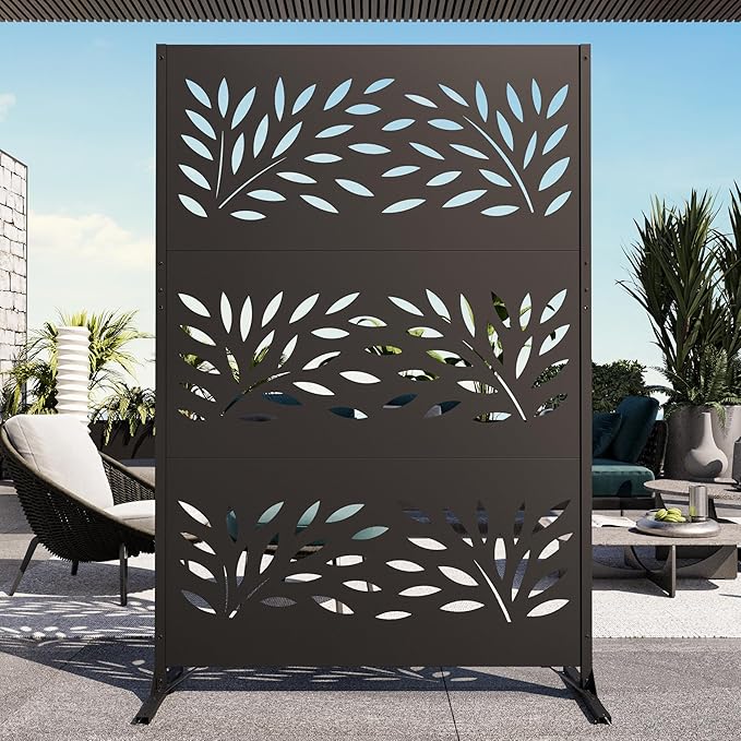 Modern Shade 4x6 FT Metal Privacy Screen with Artistic Modular Designs Decorative Patio Privacy Fence &amp Garden Divider Freestanding Outdoor Metal Fence Panel Weather-Resistant (Willow Drift)