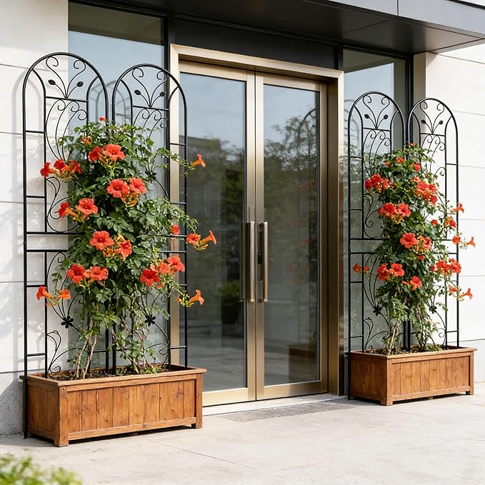 4 Pack Large Garden Trellis Heavy Duty Rustproof Iron Plant Trellis for Potted Plant Support Metal Climbing Rose Trellis Vine Vegetable CucumberBlack-86.7 H x 19.7 W