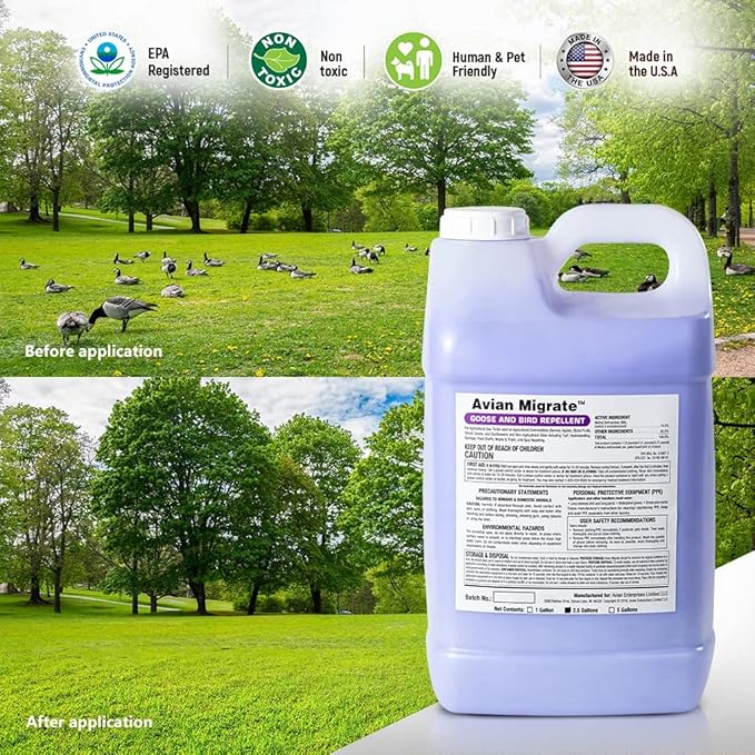 Goose Deterrent Bird Repellent Concentrate Geese Repellent Non-Toxic Removes Geese from Yards Parks Beaches Ponds and Ground Made in The USA (1/2 Gallon)