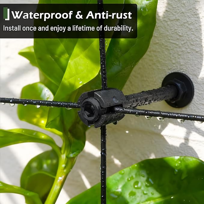 30-Set Black 1/8 Wire Trellis for Climbing Plants Outdoor with 150ft Vinyl Coated Cable T316 Stainless Steel Wall Wire Trellis Kit