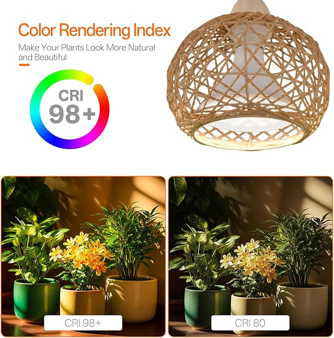 Bstrip Hanging Grow Lights for Indoor Plants 18W Full Spectrum Plant Light Boho Rattan Lantern Shade 3800K Wall-Mounted Decorative Grow Light with 9.8FT Power Cord for Indoor Plant Growing Flowers