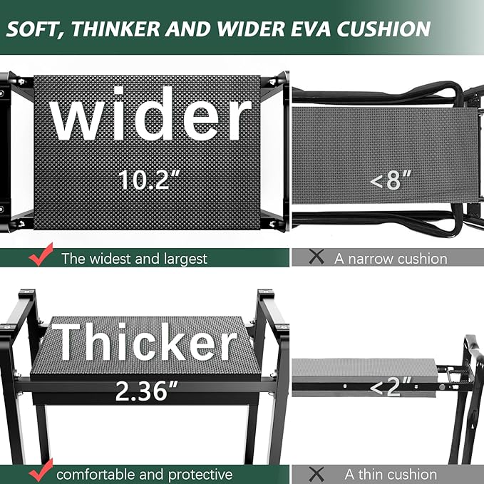 FLINTER Wider Garden Kneeler and Seat Heavy Duty Thick Gardening Bench for Kneeling and Seat - Garden Kneelers for Seniors Gardening Stools for Women Grandparents Gardeners Black