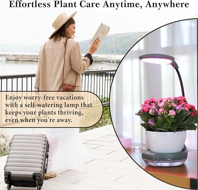 Indoor Garden Growing System Self-Watering Plant Base Smart Gardening System with 17W LED Grow Light &amp Auto Timer for Vegetables Herbs (No Seeds Pot Not Included)