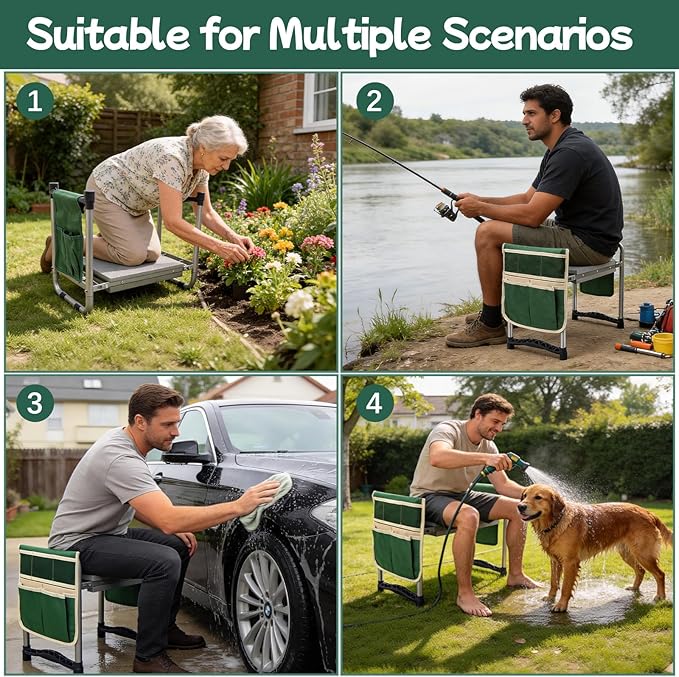 Garden Kneeler and Seat with 11.5 Wide Pad Foldable Garden Stool with 2 Tool Bags Heavy Duty Garden Kneeler for Gardening Women Horticulturist