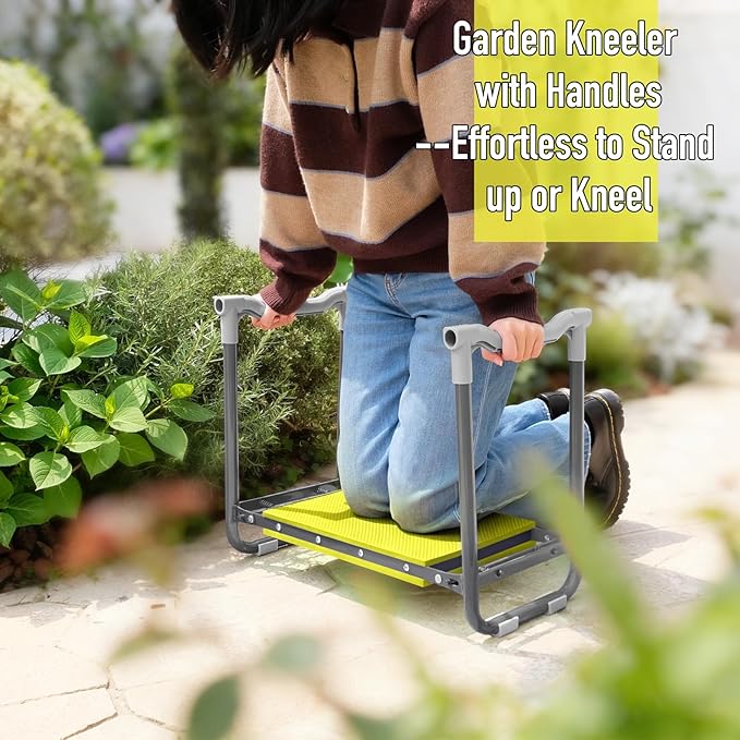 Folding Garden Stool and Kneeler Heavy Duty Garden Kneeler and Seat Kneeling Device for Gardening Gardeners and Seniors (Grey)