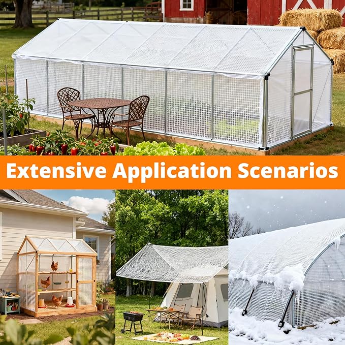 16Mil Clear Greenhouse Tarp Heavy Duty Clear Tarp with Grommets 8x12FT Reinforced Poly Transparent Greenhouse Plastic Cover Waterproof UV Resistant for Gardening Farming Canopy Chicken Coop