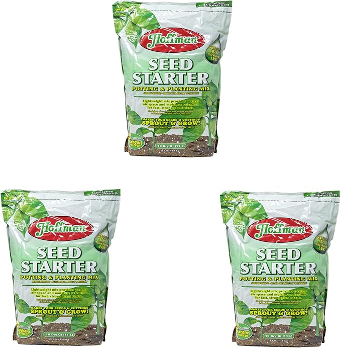 Hoffman Seed Starter Potting &amp Planting Mix with Wetting Agent for Moisture Retention 10qt Bag 3 Pack