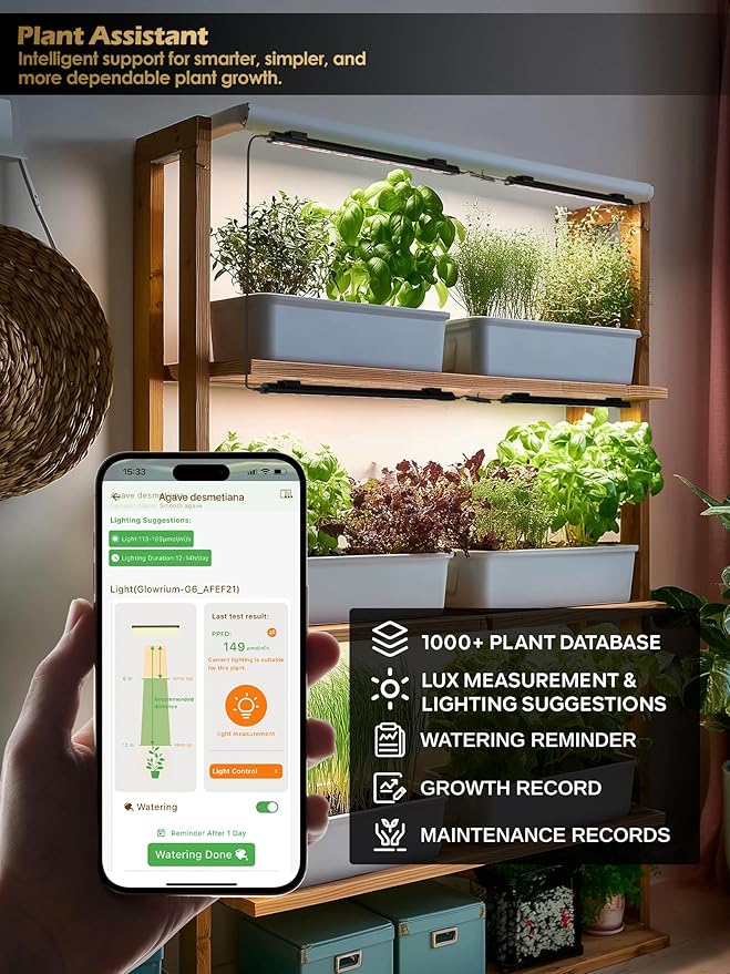Smart Grow Light for Indoor Plants3500K Full Spectrum LED Plant Light Strips with 3/9/12H Auto TimerStepless DimmingModular DesignPlug and Play (Black 6 Pack 48W)