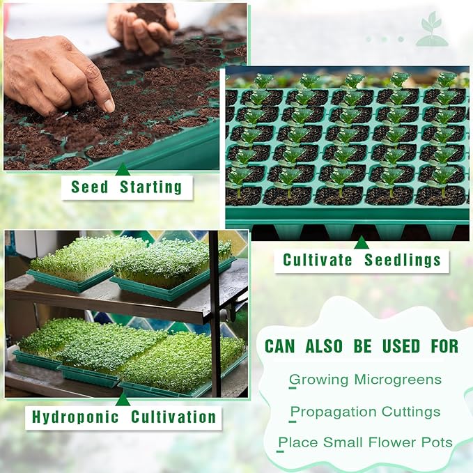 30 Pcs Seed Starter Kit 72 Cell Seedling Starting Trays and 1020 Trays No Holes Plant Growing Nursery Pots for Gardening Germination Propagation (Green)