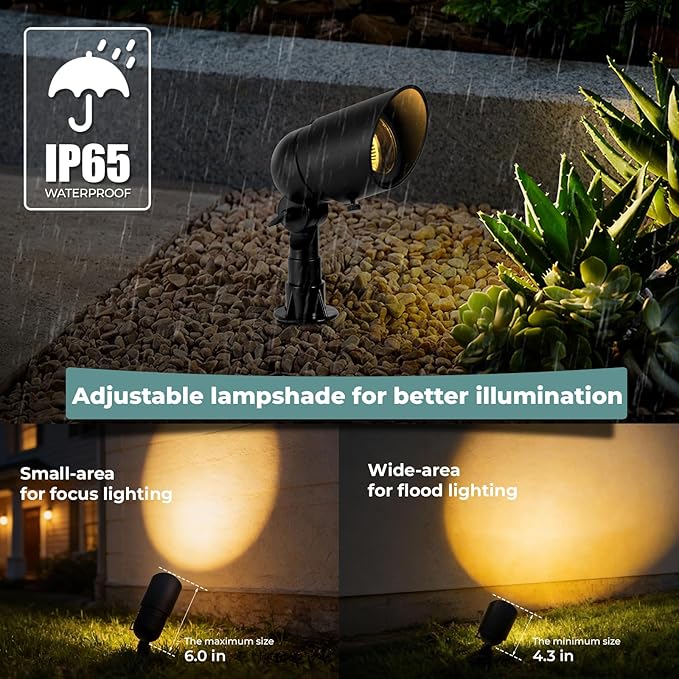 Gardencoin Low Voltage Landscape Spotlight 12V LED Outdoor Landscape Lighting Landscape Spot Lights Wired for Garden and Yard Aluminum Up Lighting Fixture with 5W MR16 Replaceable Bulb (2 Pack)