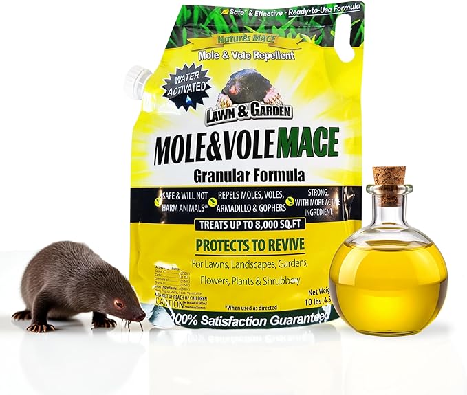 Nature’s MACE Mole and Vole MACE Mole Repellent for Lawns Vole Repellent for Outdoor Use Plant-Safe Castor Oil Granules 10 lb Bag