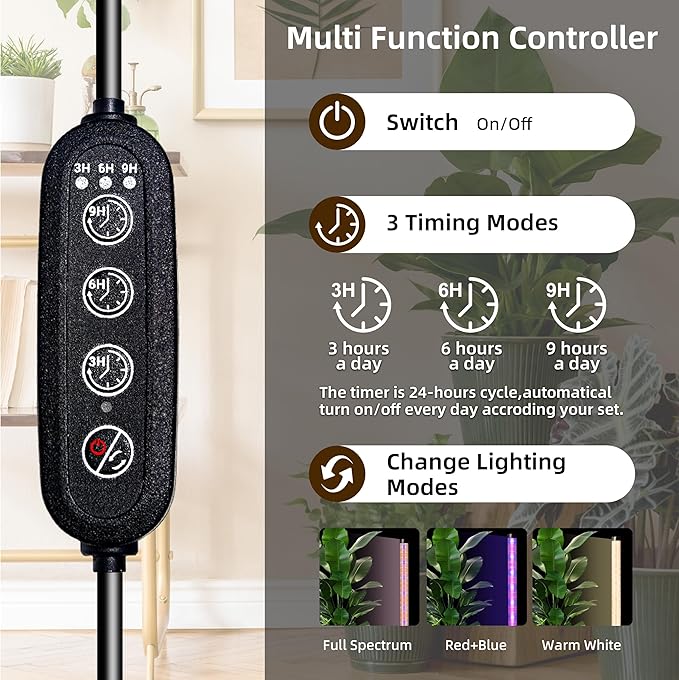 2PCS T8 LED Standing Grow Light for Indoor Plants with Timer 42W Full Spectrum Plant Light with 243 LEDs 4FT Height Tripod Stand Wide Coverage Floor Grow Lamp