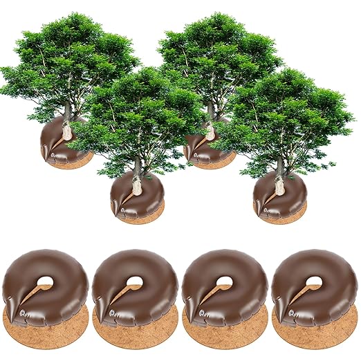 4 Set Tree Watering Ring 20gal Watering Bags with Coconut Fiber Mulch Ring – Deep Root and Slow Release Automatic Drip Irrigation System for New Trees Multi-Trunk Trees and Shrubs