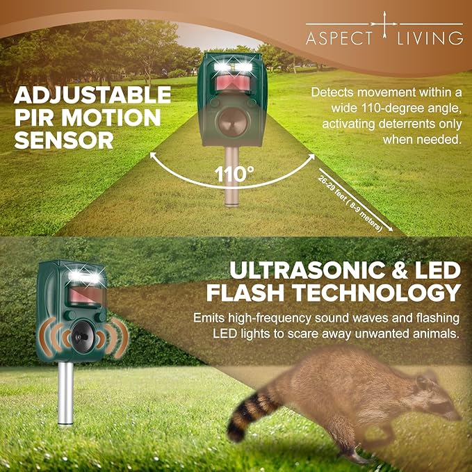 Solar Ultrasonic Animal Repellent Outdoor Squirrel Deer Repellent Devices Motion DetectionIP65 Waterproof Cat Mouse Raccoon Dog Bird Repellent Deterrent