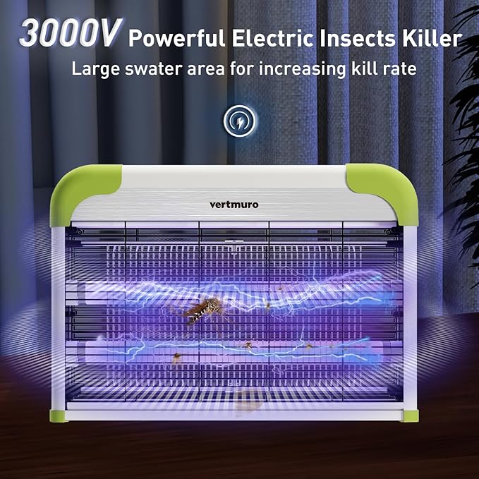 20W Electric Bug Zapper Indoor Fly Insect Killer with 3000V Grid UV Light Mosquito Gnat Zapper w 2 Replacement Bulbs for Home Kitchen Restaurant Garage