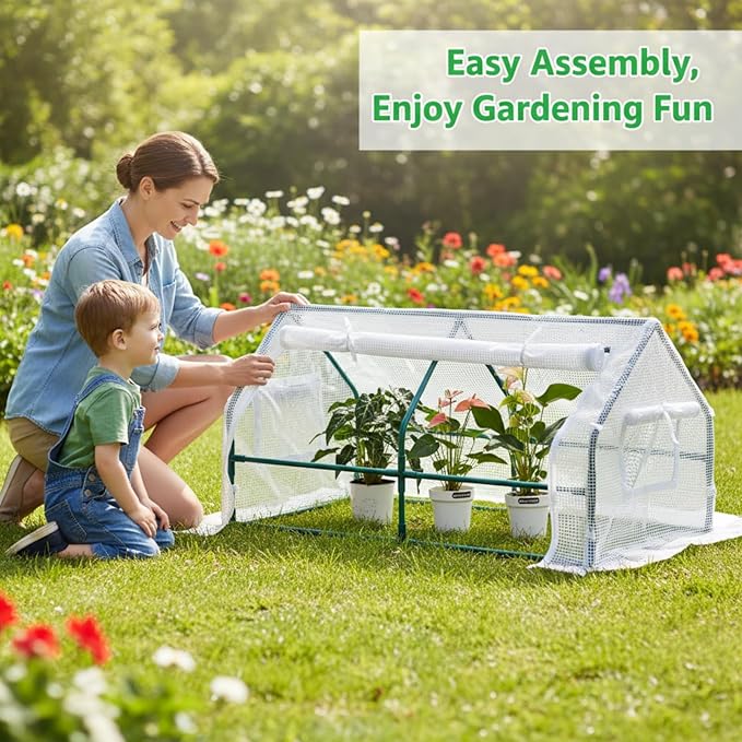 47.2 L × 23.6 W × 23.6 H Mini Greenhouse for Indoor OutdoorPortable Mini Greenhouse Heavy-Duty PE Plant Cover Tent  Tabletop Greenhouse for Small Plants Seedling Humidity Dome White