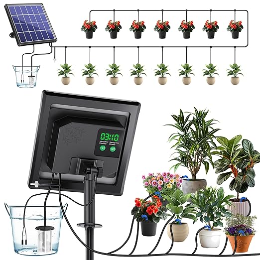 Biling Solar Drip Irrigation System 3W Drip Irrigation Kit Digital Programmable Smart Watering for 15 Potted Plants Outdoor Indoor Garden