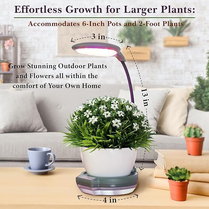 Indoor Garden Growing System Self-Watering Plant Base Smart Gardening System with 17W LED Grow Light &amp Auto Timer for Vegetables Herbs (No Seeds Pot Not Included)