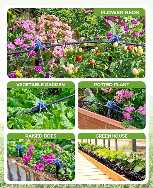HIRALIY 100FT Automatic Drip Irrigation Kits with Garden Timer Garden Watering System for Patio Lawn Quick Connector Design Irrigation System Kit with Easy Programmable Water Timer