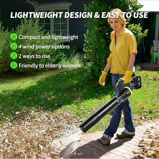 Leaf Blower Cordless 2in1 Electric Cordless Leaf Blower w/ 2 Batteries &amp Charger 4 Wind Speed 2 Handheld Modes 4.0/5.0AH Battery Lightweight Blowers for Patio Cleaning Lawn Yard Garage