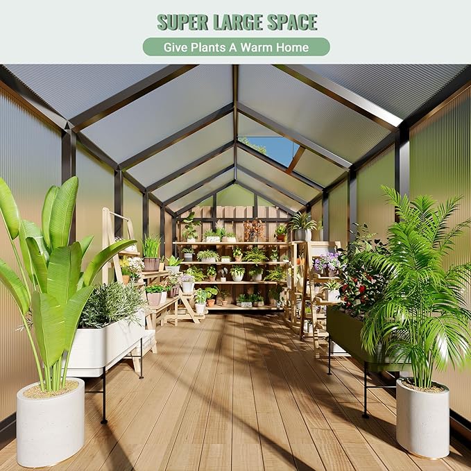 6X10 FT Greenhouse Polycarbonate Garden Greenhouse for OutdoorsAluminum Frame Green House with Lockable Door and Adjustable Roof Vent Ideal for Backyard Patio and Outside Growing