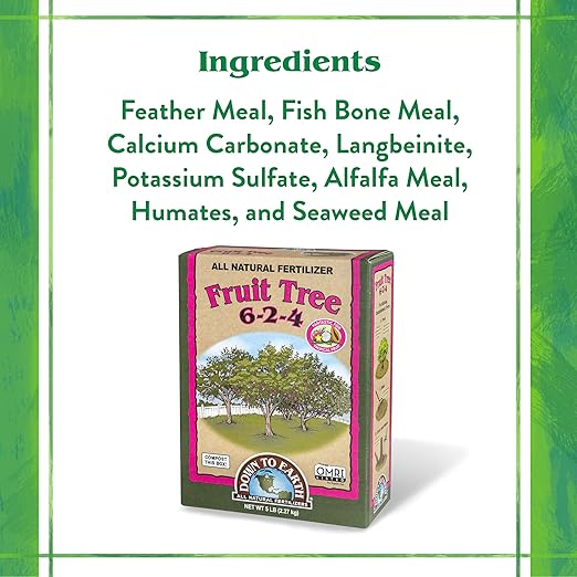 Down To Earth All Natural Fertilizers Organic Fruit Tree - Plant Food for Apples Pears Plums and Tropical Fruit Trees 6-2-4 5 lb