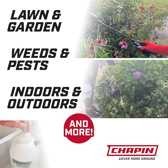 Chapin 16109 Pump Sprayer 1‑Gallon Lawn &amp Garden Translucent Poly Tank Adjustable Cone Nozzle Ergonomic Handle &amp in‑Tank Filter for Herbicides Pesticides Fertilizers &amp Cleaning Task