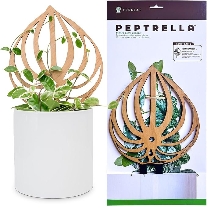 Treleaf Peptrella Watermelon Peperomia Inspired Wooden Trellis – Petite Size 9 Indoor Plant Support for Hoyas and Climbing Plants – Decorative Houseplant Trellis and Wooden Plant Stake