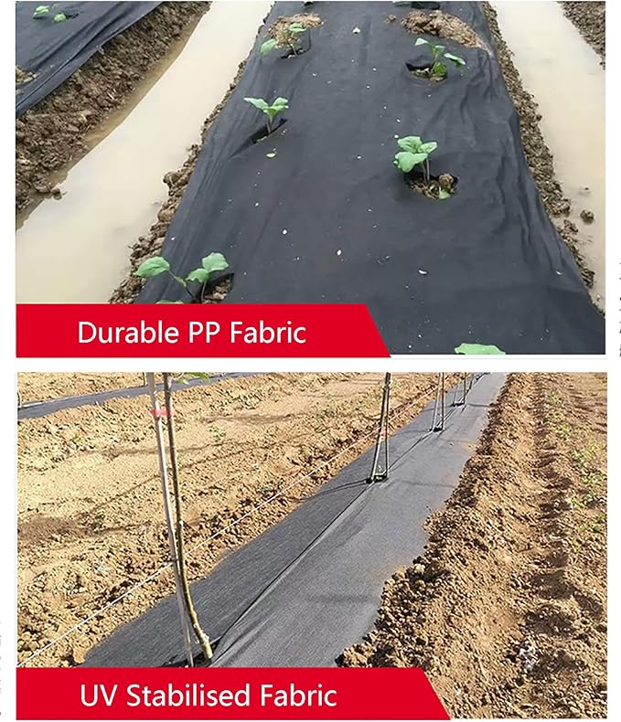 Weed Control Fabric Premium Weed Membrane Breathable Landscape Weed Barrier Tear-proof Black Woven Roll for Driveway Gravel Artificial Grass Lawn Underlay(1 * 100m)