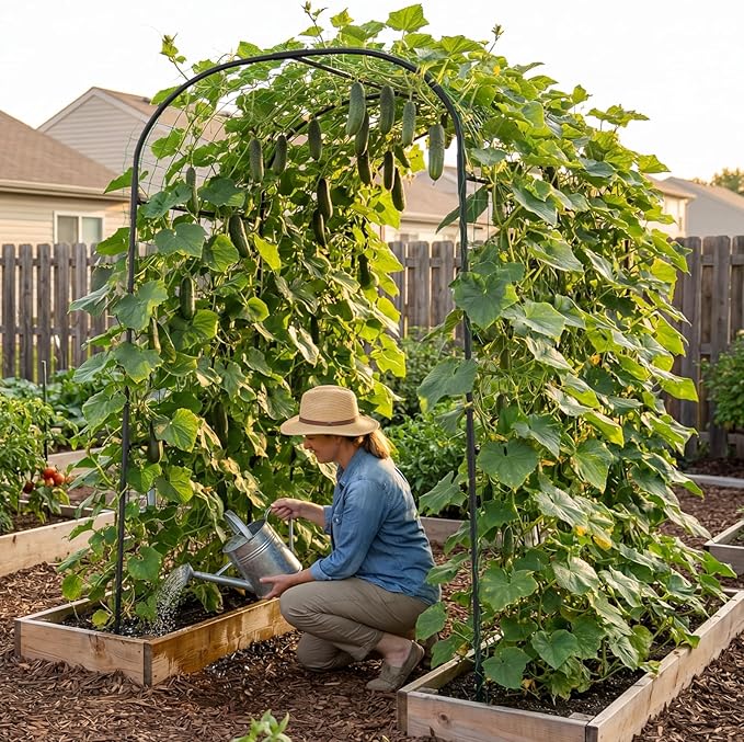SUNYRISY Garden Arch Trellis for Climbing Plants Outdoor 71 x 47 x 83 Metal Core Tall Archway Tunnel Plant Support for Cucumber Tomato Vine Flowers Vegetables Climbing Plants