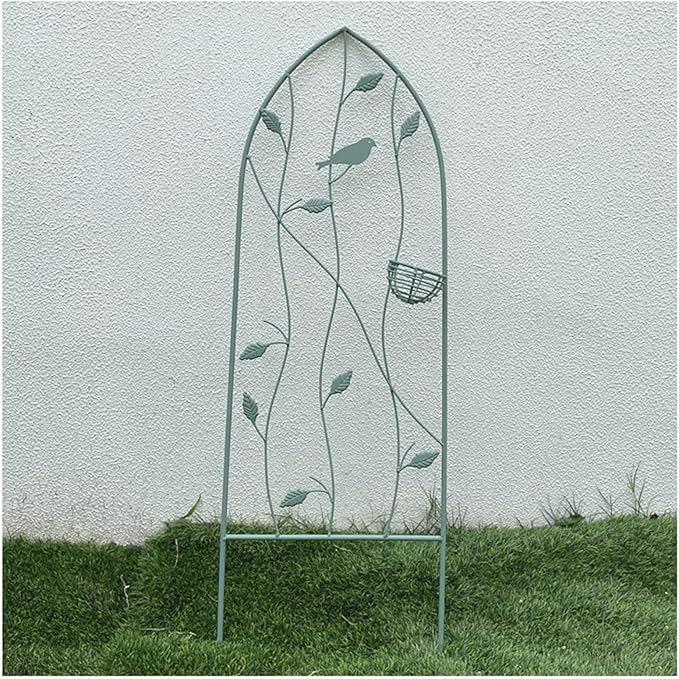Retro Garden Trellis ×1 Metal Climbing Plant Support Frame Bird And Leaf Design Garden Lattice For Potted Vines Vegetables Flowers Roses Clematis Green(Color:GreenSize:100x35cm/39.3x13.7in)