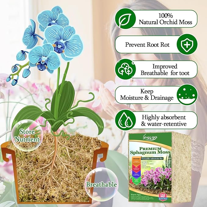 Legigo 2.2lb Natural Sphagnum Moss for Plants 40QT Long Fiber Orchid Moss Potting Mix Dried Sphagnum Moss for Plants Indoor Orchid Repotting Succulent Carnivorous Plants Terrarium and Reptiles