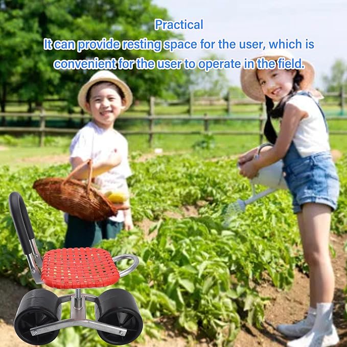 HEEPDD Rolling Garden Seat with Wheels Adjustable Cart Stool for Planting Outdoor Patio Lawn Yard