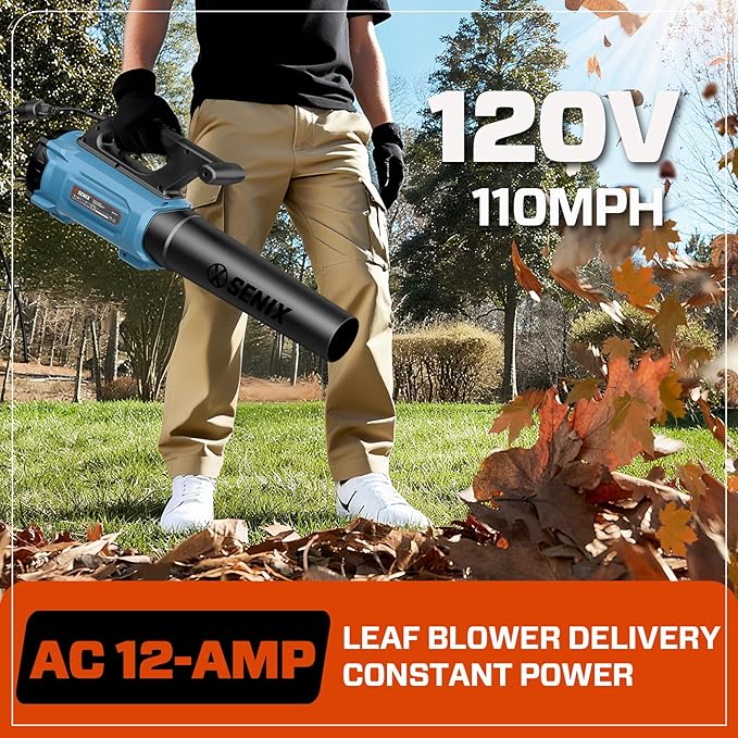 SENIX 12 AMP Handheld Electric Leaf Blower Up to 700 CFM and 110 MPH Variable Speed Lightweight 120v (BLAE12-M)