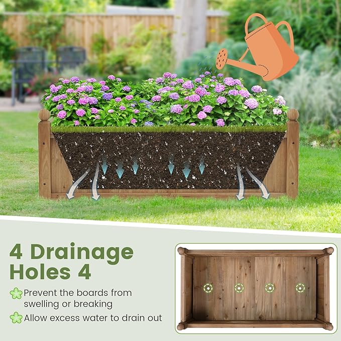 S AFSTAR Wooden Raised Garden Bed 46 L x 24 W x 16 H Outdoor Rectangular Planter Box W/ 4 Corner Drainage Raised Bed for Vegetable Fruit Flower Herb Planter Container for Patio Garden Lawn Yard