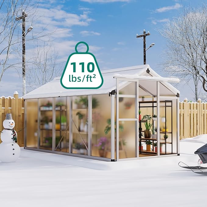 6x10 FT Greenhouse - Large Aluminum Greenhouses for Outdoors Heavy Duty Polycarbonate Greenhouse with Roof Vent&ampGround Nails Walk-in Green Houses for Garden Backyard Patio Easy Assembly