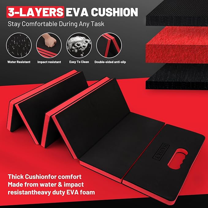 Extra Thick Kneeling Pad for Working Under Car 47.2 * 17.7 * 1.2 Portable Foldable EVA Mechanic Mat for Garage Gardening Yardwork Workshop Red &amp Black