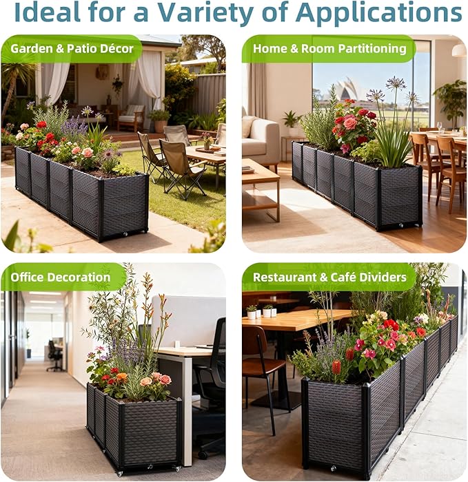 Large Raised Planter Box Outdoor Self Watering 62.9x15.7x14.2  Deep Raised Garden Bed - Elevated Garden Box with Drainage Plug Rectangular Garden Planter Perfect for Patio Balcony Deck