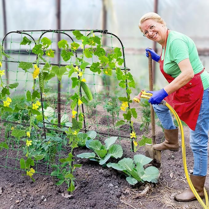 Cucumber Trellis for Raised Bed 4 feet Garden Trellis for Climbing Plants Outdoor Plastic-Coated Metal Arch Plant Support for Flower Vines Vegetables Peas Beans Cucumber Trellis Black