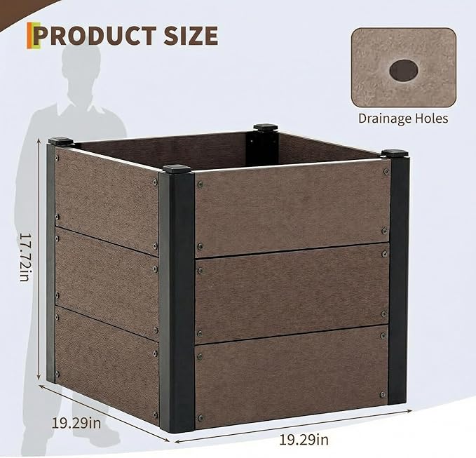 Wood Raised Garden Bed 19x19x17 in Tall Outdoor Planter Box with Bottom Deep Root Elevated Garden Bed for Vegetables Herbs Flowers All-Weather Composite Rectangle Planter for Patio Backyard