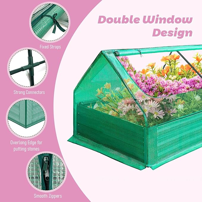 Galvanized Greenhouse 6x3x1ft Planter Bottomless BoxReinforced Frame Raised Garden Bed with Ventilation Windows Greenhouses for Outdoor Plants Vegetable Gardening (Green)