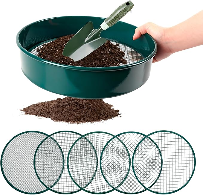 Garden Sieve Set Soil Sifter for Gardening with 3 5 8 10 12 mm Sieve Mesh Compost Dirt Sifter Suitable for Stone Sieves Soil Mixes Cat Litter Filtration