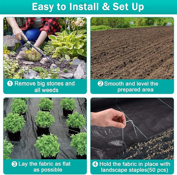 Weed Barrier Landscape Fabric Heavy Duty Soil Erosion Control Ground Cover Weeds Block Gardening Mat 90g/m²for Outdoor Gardenwith Garden Pegs and Buffer Washer (Battery *1 : 2X10m)