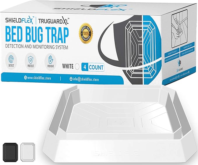 Bed Bug Trap — 4 Pack | TruGuard XL Bed Bug Interceptors (White) | Extra Large Bed Bug Traps for Bed Legs | Reliable Insect Detector Interceptor and Monitor for Pest Control and Treatment