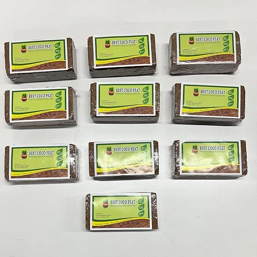 Best Coco Peat - Premium Coconut Coir Pith 10 Brick Pack 650gm/1.4 Lbs Block | 100% Organic | Expands Approx 2.3 Gallon | Lowest EC and Ph Balance