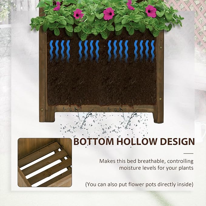 Wooden Raised Garden Bed with Trellis 57 Freestanding Corner Planter Box for Vine Plants Flowers Climbing and Planting Carbonized