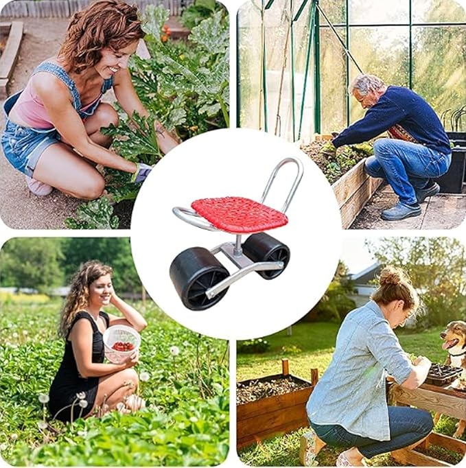 Rolling Garden Stool - Heavy-Duty High-Carbon Steel Cart Pe Wheels Adjustable Height L-Shaped Seat for Farm Orchards(lialunA1-1)