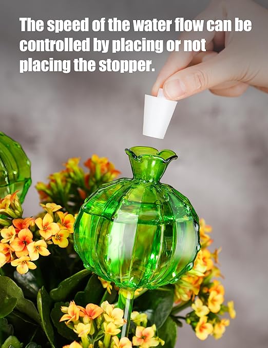 NiHome Plant Watering Globes 4-Pack (2 Small + 2 Large) Green Glass Cactus Self Watering Globe Glass Waterer for Potted Plants Automatic Mini Irrigation System Adorable Gardening Tool