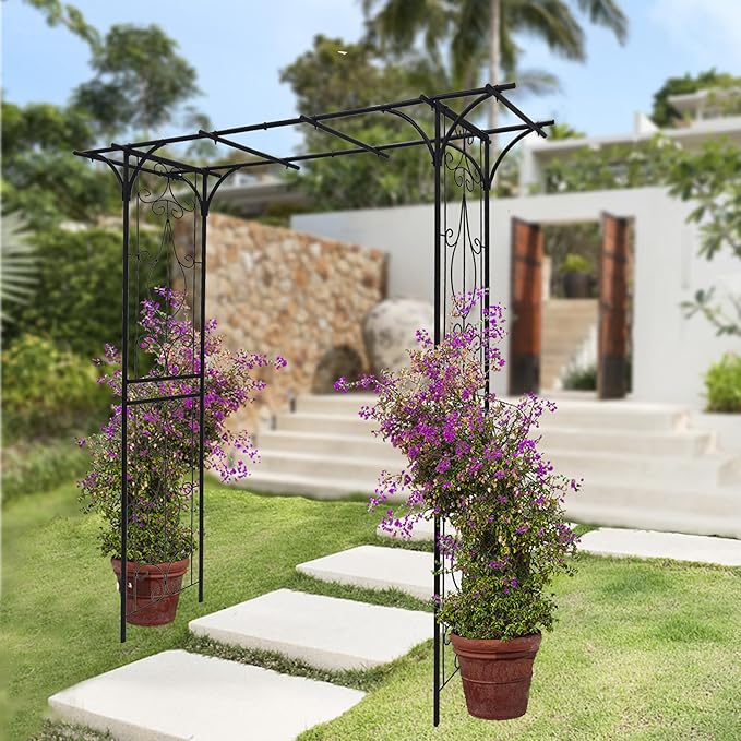Metal Garden Arch Outdoor Garden Trellis for Climbing Plants Wedding Arch for Ceremony Trellis Arch Arbor for Lawn Patio and Backyard 80.3''L x 20.47''W x 81.1''H Black